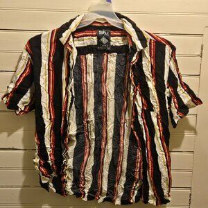 Super Massive Shirt Mens L Short Sleeve Striped Button Up Casual Black